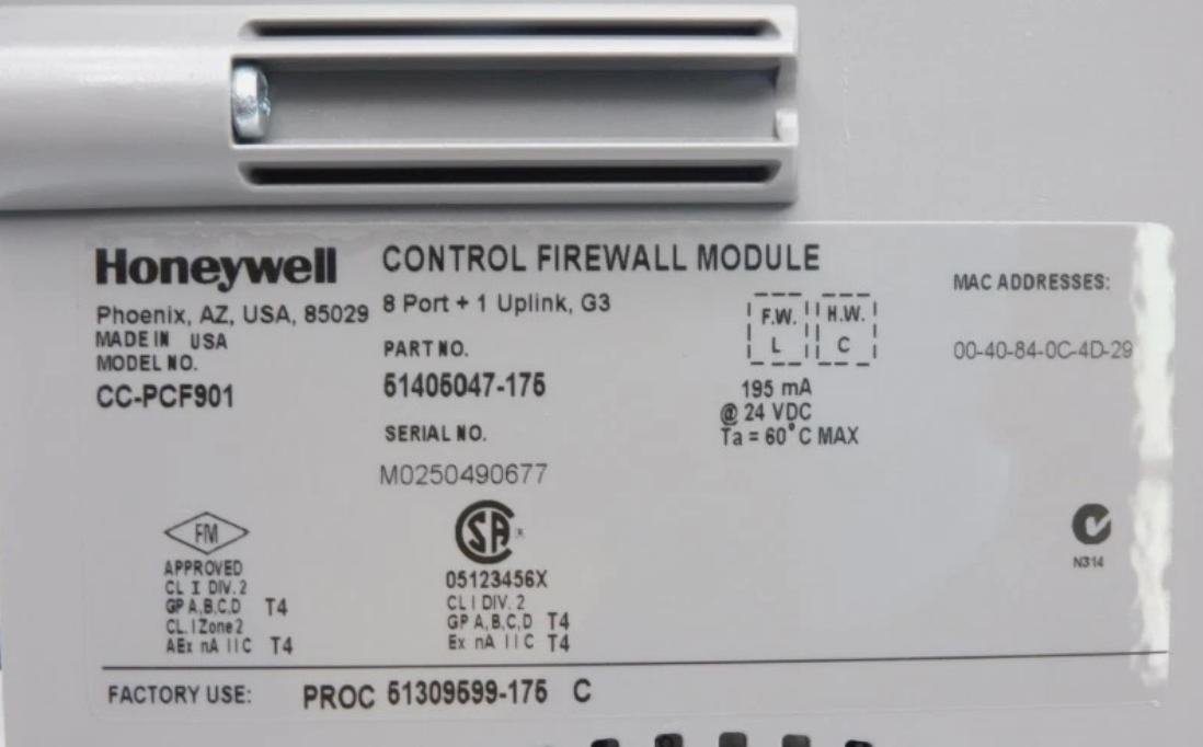 ハニーウェルCC-PCF901制御ファイアウォールモジュール 24V DC電源でネットワークセキュリティ保護とFTEネットワーク配送